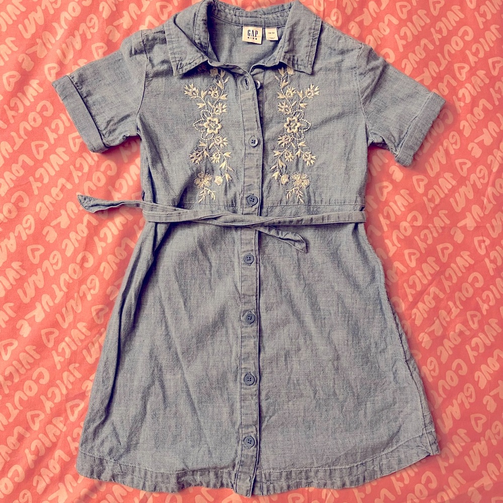 GAP GIRLS DENIM FLORAL EMBROIDERY DETAILED DRESS SIZE XS